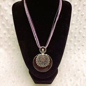 Lia Sophia Silver, Raspberry Rhinestones, Purple Cords, Medallion Necklace